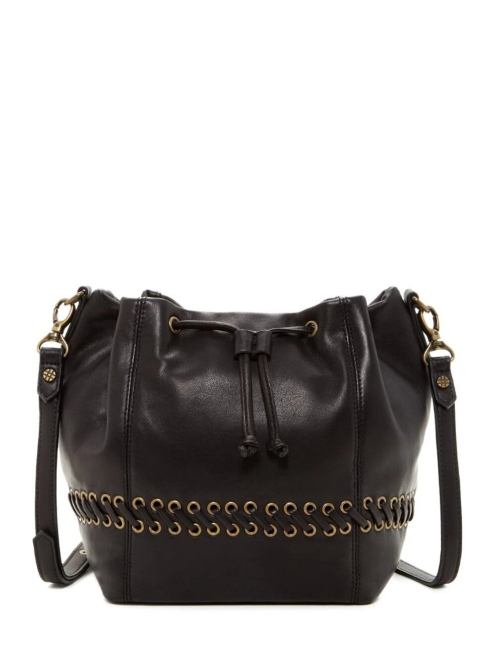 Joelle Hawkens NEW Large Grommet Corset Detail Bucket Bag Black Leather NWT